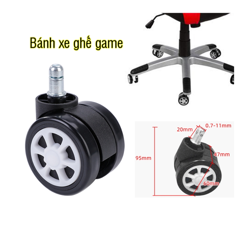 Bộ 5 bánh xe cho ghế chơi game và ghế văn phòng, có chốt tiêu chuẩn 11mm, bánh xe PU chống trầy xước, xoay 360° và dễ dàng lắp đặt: CB12 - $hienthicat